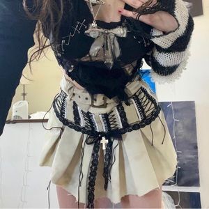 IZZYSWORLD GORGEOUS GRUNGE DISTRESSED KHAKI FAIRY SKIRT